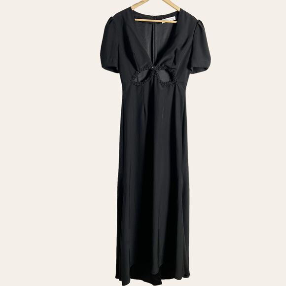 leena for Mac Duggal Black Embelished Cutout Short Sleeve Formal Gown Size 8 - Picture 1 of 10